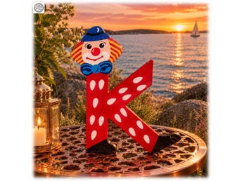 Fina Bokstaven K i trä med clown fin dekor fint skick