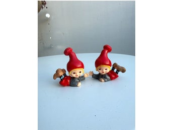 Vintage Karen Kjaersgaard 2 st Tomte Nissar Plast Retro 70-tal Danmark
