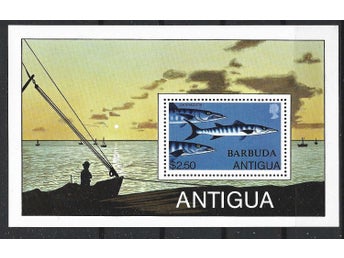 Antigua 1979 Fiskar övertryck Barbuda Mail 1v i block