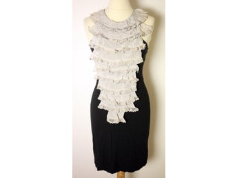 Saloni ladies vintage black cotton jersey party dress silk ruffle detail-EU 34
