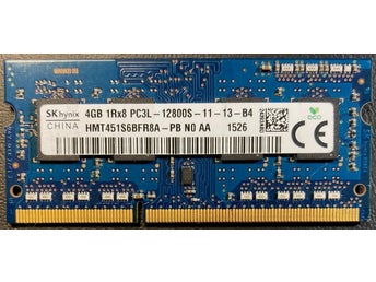 4GB DDR3L 12800, 1600. Hynix. 100% ok.Lågvolt 1,3 volt. Testat ok
