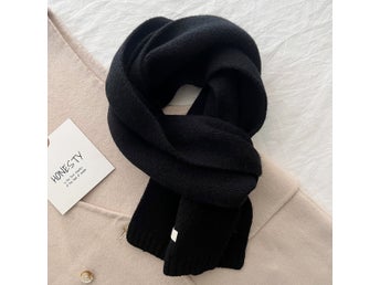 Ullscarf, Svart, varm & mjuk, 20 x 150 cm, yllehalsduk, Fri leverans