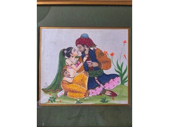 Mughal Emperor & Empress Miniature Painting: Indian Gouache Art 10inch