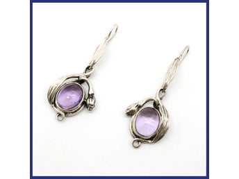 Örhängen, 925 silver, lila stenar