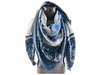 BURBERRY Cashmere blue & white scarf, size 140 X 140CM