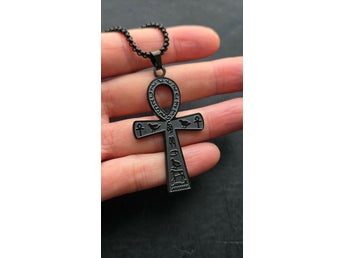 Svart halsband i stål med Ankh goth gothic ankhkors ank egyptisk symbol
