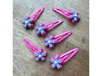 6 Hårspännen i rosa och lila med blomma från Lollipop till barn