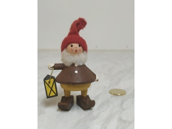 Retro Trätomte Trä Jul Tomte Nisse Jultomte med lykta Made in Sweden Blixt ?