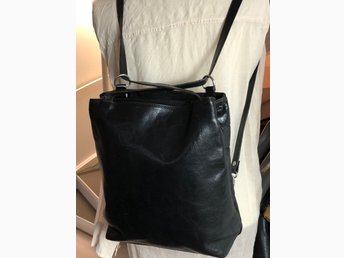 Svart läder axelrem ryggsäck väska made in Italy (417170966 Axelrems Ryggsäck Svart | Manofakind
