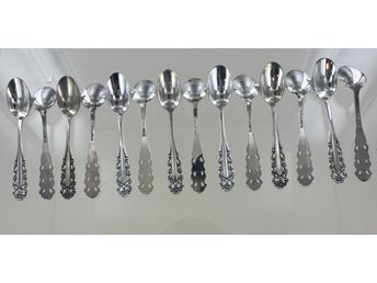14 skedar, längd 11 cm, silver, 195,2 gr