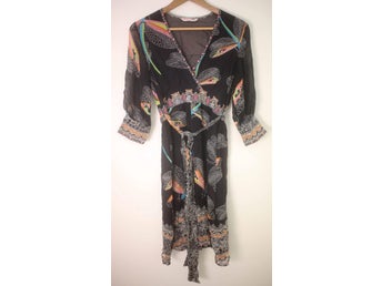 Matthew Williamson black multicoloured dragonfly patterned silk dress-EU 36