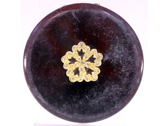 Antique Compact with mirror and Gold-Tone Floral Embellishment-circa 1920s/30s