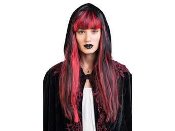 Svart Röd Lång Peruk Vampyria Maskerad Halloween O/S Ny