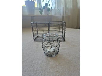Rustik ljuslykta + trådkorg luffarslöjd hantverk boho bohem lantligt shabby chic