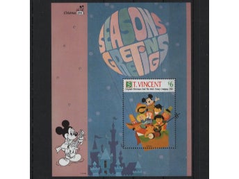 St Vincent 1991 Disney Gänget skickar julkort 2v i 2 block