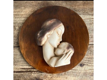 Tavla 30-tal Madonna & barn skulptur art deco figurin väggrelief väggtavla
