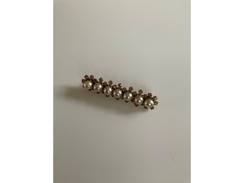Vintage brosch stavbrosch med pärlor och bärnstensfärgad strass – 50/60-tal