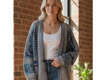 Ny handvirkad cardigan strl L 100% akryl