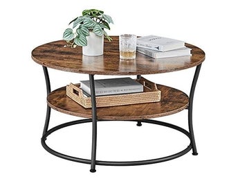 Vasagle soffbord, rund cocktailbord med hylla, rustik brun LCT80BX