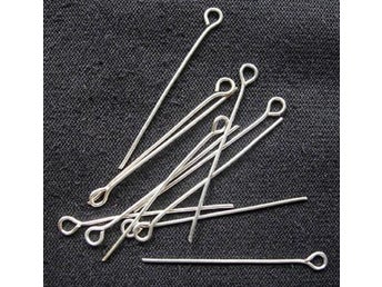 100 st. Nickelfria silverpäterade pinnar med ögla 60 mm långa 07 tjocka.