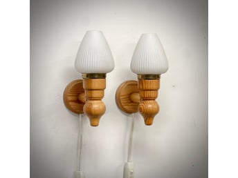 Vägglampor Furu Pine Opal Mässing Vintage 1970-tal Lampetter (1.2)