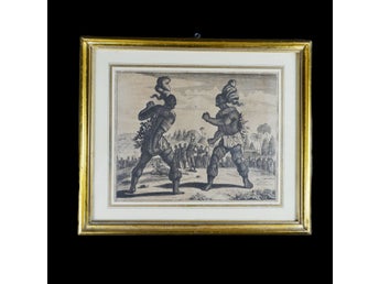 DUEL BETWEEN NATIVE AMERICANS. Engraving, glass & frame, 1673
