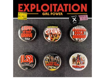 6 st Exploitation pins (25 mm) * gratis porto * Ilsa * Christina Lindberg *