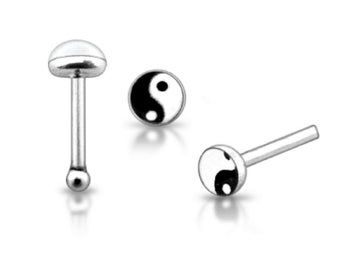 REA___1 st. Näspiercing i silver med med emaljerad Yin Yang (r)