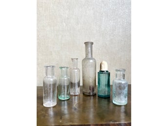 Lot of six 1900-1950s Pharmacy, perfume Bottles