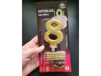 Sifferljus med hållare, siffra 8, guld, tårtkalas, till bakverk