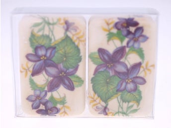 Two vintage handmade soap bars from Great Britain with floral detail-1950s/60s