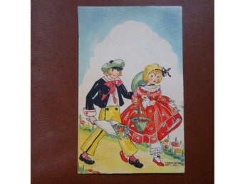 Ingeborg Klein , gratulationskort. Stämplat Karbenning 1934