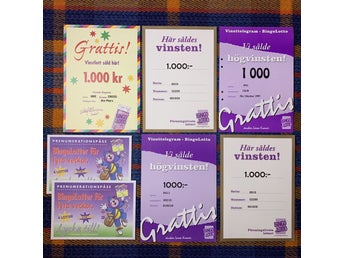 5 x Grattis Telegram Bingolotto 1000kr