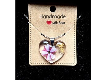 Blomma halsband - handgjord - Verbena+Klar harts+Rostfritt stål (TP)