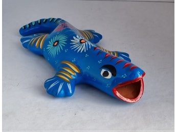 Sällsynt Fantastisk Vintage Mexikansk Talavera Stor Blå Keramik Väggbonad SALAMANDER