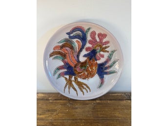 Konstverk tupp keramik Portugal signerad majolika folk art studio pottery