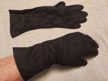 Handskar 60/70-tal Svarta Mönstrad Nylon Storlek Medium Längd 26 cm
