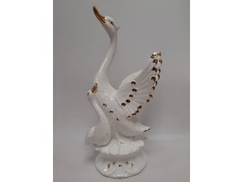 Svan - Figurin - Porslin - Vit med guldfärgade detaljer - Höjd ca 50 cm