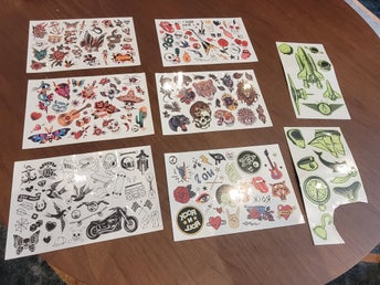 Temporary tatueringar - olika ark med motiv, 8 ark