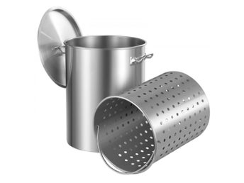 Rostfri gryta 34 liter med korg och lock för matlagning och storkök