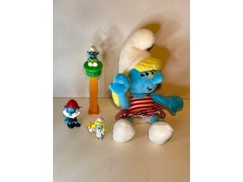 Smurfarna Smurfette gosedjur PEZ Smurf figurer samlarobjekt retro vintage