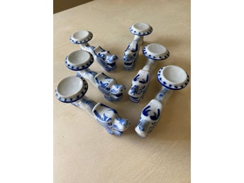 6 st ätpinnshållare i porslin, blåvita drakar porcelain dragon figures
