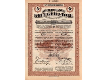 Aktiebrev Kreuger & Toll B-aktie