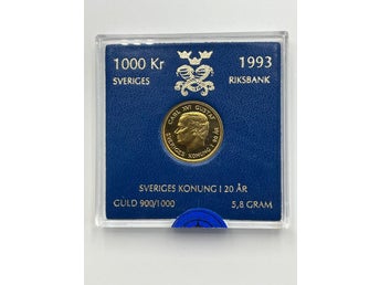 1000kr Minnesmynt Guld 1993 - Sveriges Konung i 20år