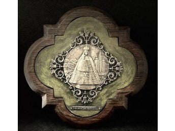 OOAK Antique Austria Mariazell Silver Souvenir Virgin Mary Religious Desk Plaque