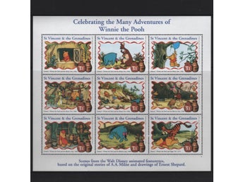 St Vincent Grenadinerna 1998 Disney Nalle Puh 9v + 1v i 1 block