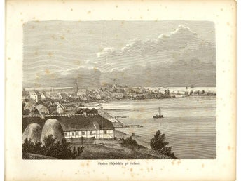 Staden Skjelskör på Seland - träsnitt (1867).