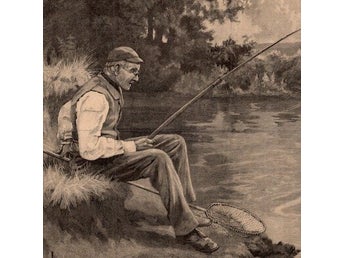 Träsnitt ”Fiskare får sko på kroken” från 1890