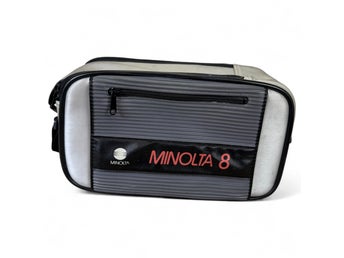 Minolta 8 Kameraväska Vintage Grå Svart Axelrem Flera Fack Retro Samlarobjekt