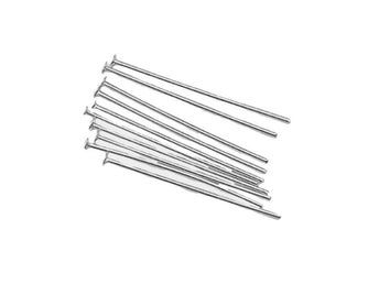 50 st Silverpläterade hattpinnar med platt hatt 50 mm. långa 07 tjocka.